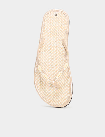 Tongs avec coquillages jaune or femme