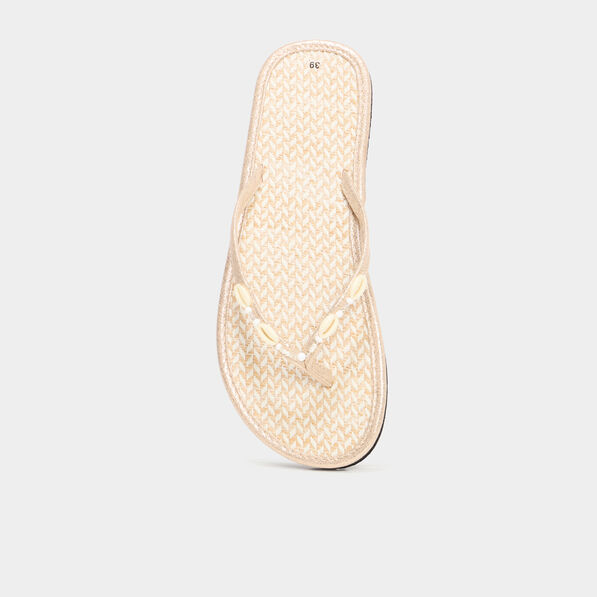 Tongs avec coquillages jaune or femme