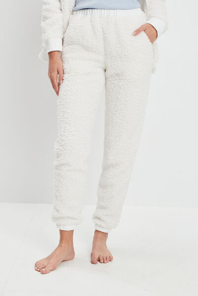Pantalon de pyjama pelucheux ivoire femme