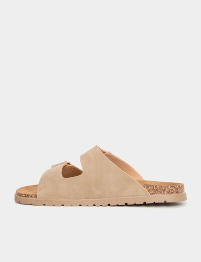 Mules double brides à scratchs sable homme