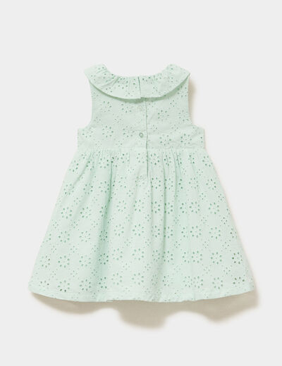 Robe &eacute;vas&eacute;e broderie anglaise coton vert pastel b&eacute;b&eacute; fille