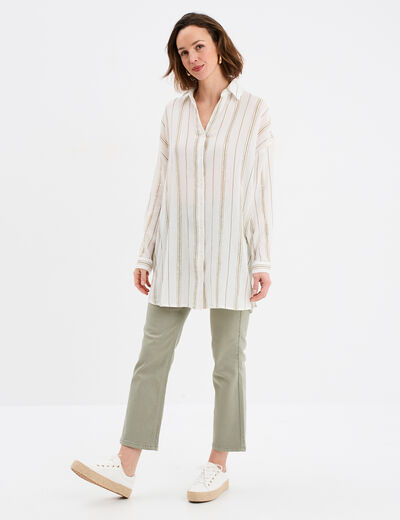 Chemise longue droite coton ecru femme