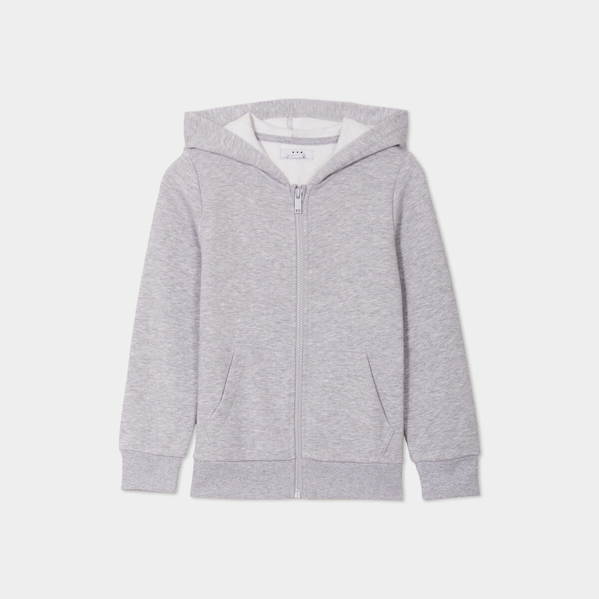 Sweat zipp&eacute; &agrave; capuche molleton gris clair gar&ccedil;on