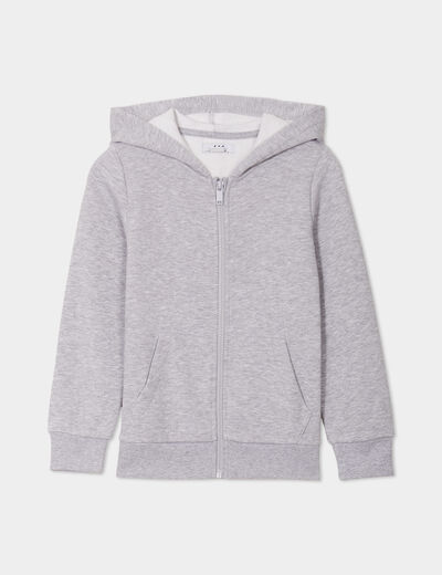 Sweat zipp&eacute; &agrave; capuche molleton gris clair gar&ccedil;on