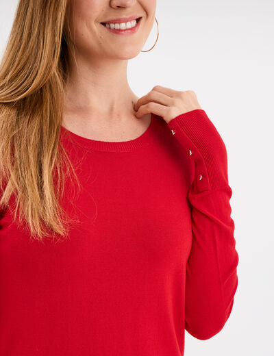 Pull col rond boutons aux poignets rouge femme