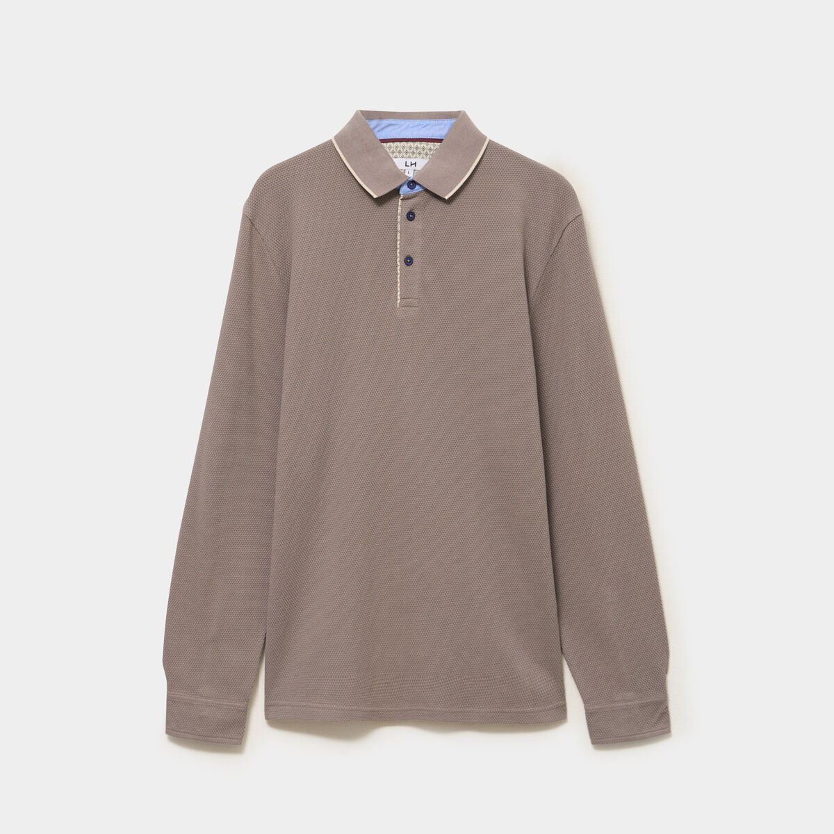 Polo piqu&eacute; droit manches longues coton gris homme