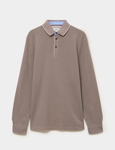 Polo piqu&eacute; droit manches longues coton gris homme