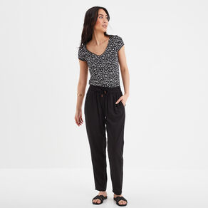 T-shirt col V droit manches courtes noir femme