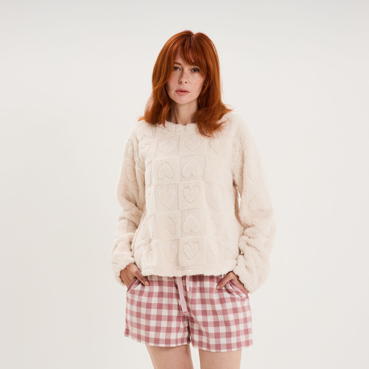 Ensemble pyjama polaire avec short rose nude femme