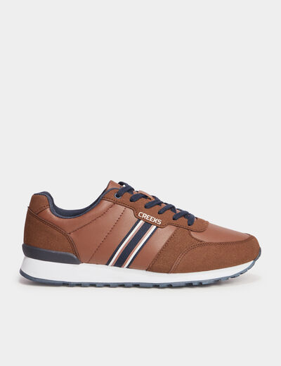 Baskets running &agrave; lacets marron homme