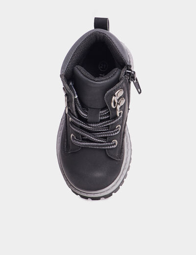 Boots crantées zippées à lacets Bali noir bébé garçon