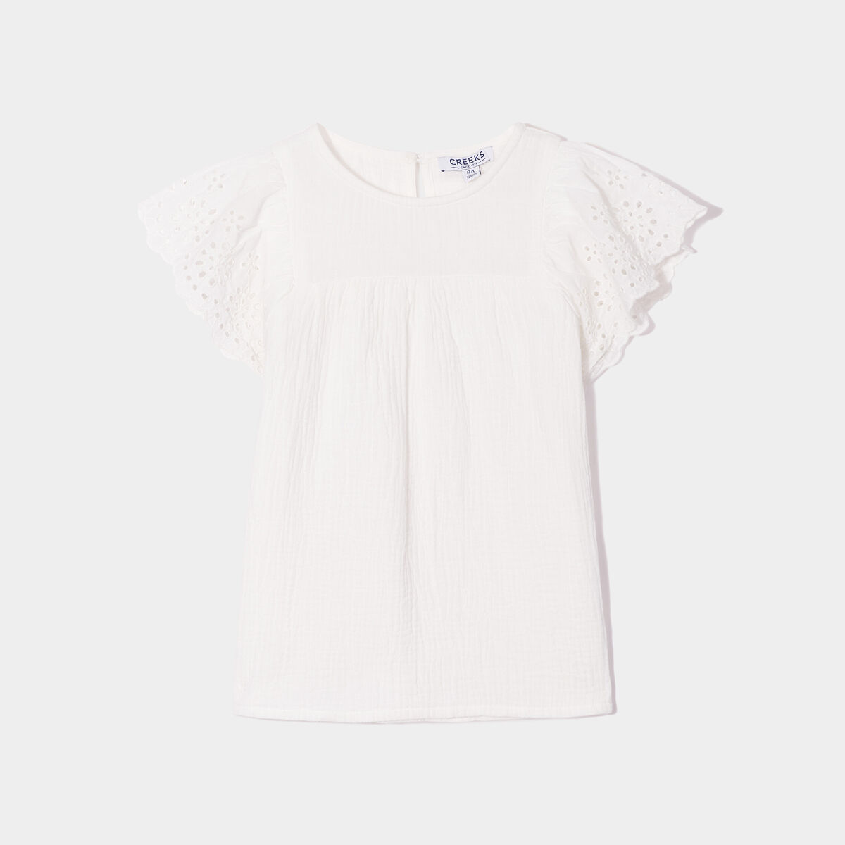 Blouse broderie anglaise gaze de coton ivoire fille