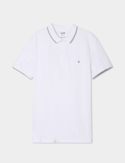 Polo manches courtes bords contrastés blanc homme