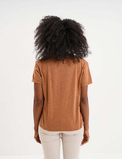 T-shirt manches courtes coton beige femme