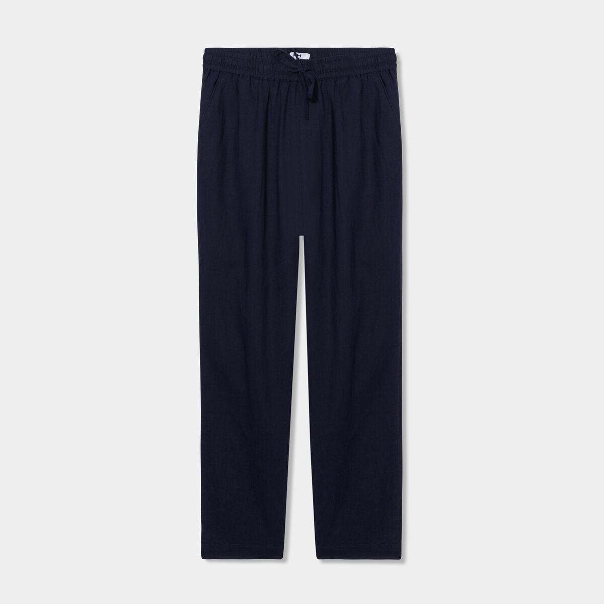 Pantalon droit 7/8&egrave;me lin m&eacute;lang&eacute; bleu fonc&eacute; femme