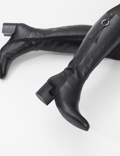 Bottes à talons en cuir noir femme
