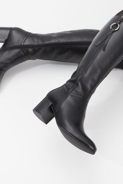 Bottes à talons en cuir noir femme