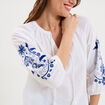 Blouse oversize manches brod&eacute;es coton blanc femme