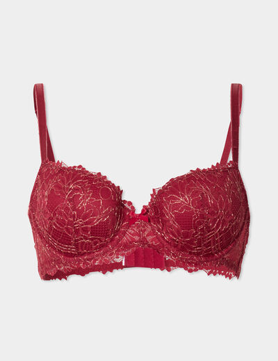 Soutien-gorge emboîtant paddé dentelle rouge foncé femme