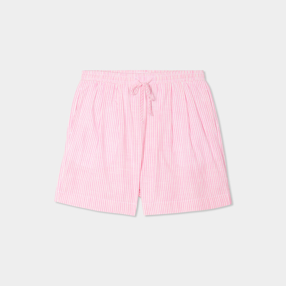 Short taille élastiquée coton rose clair femme