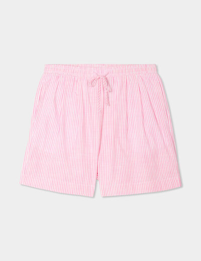 Short taille élastiquée coton rose clair femme