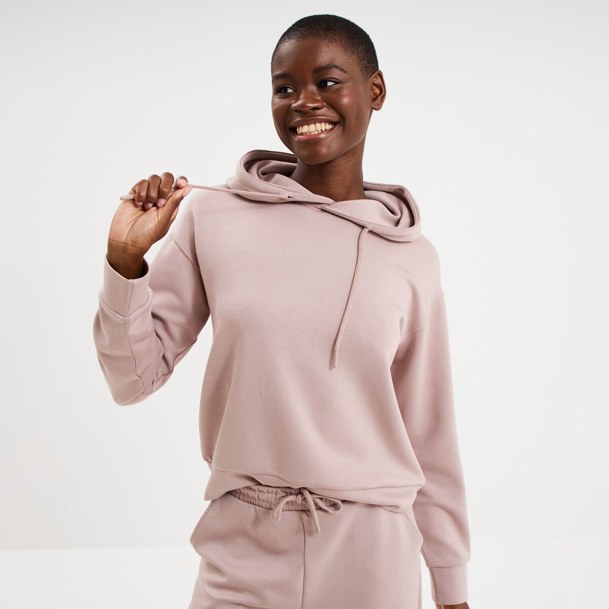 Sweat hoodie manches longues &agrave; capuche marron clair femme