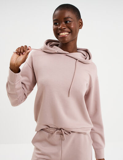 Sweat hoodie manches longues &agrave; capuche marron clair femme