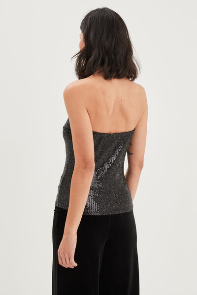 Bustier à sequins en velours noir femme