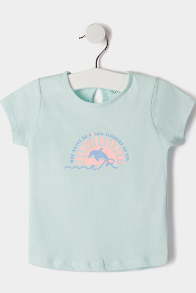 T-shirt à manches courtes Kimbaloo bleu turquoise bébé fille