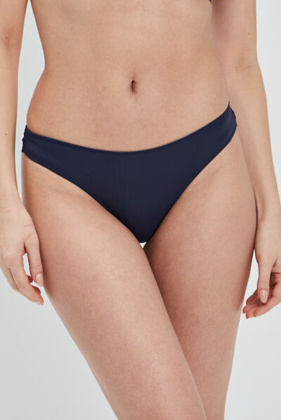 Tanga avec micro dentelle bleu marine femme