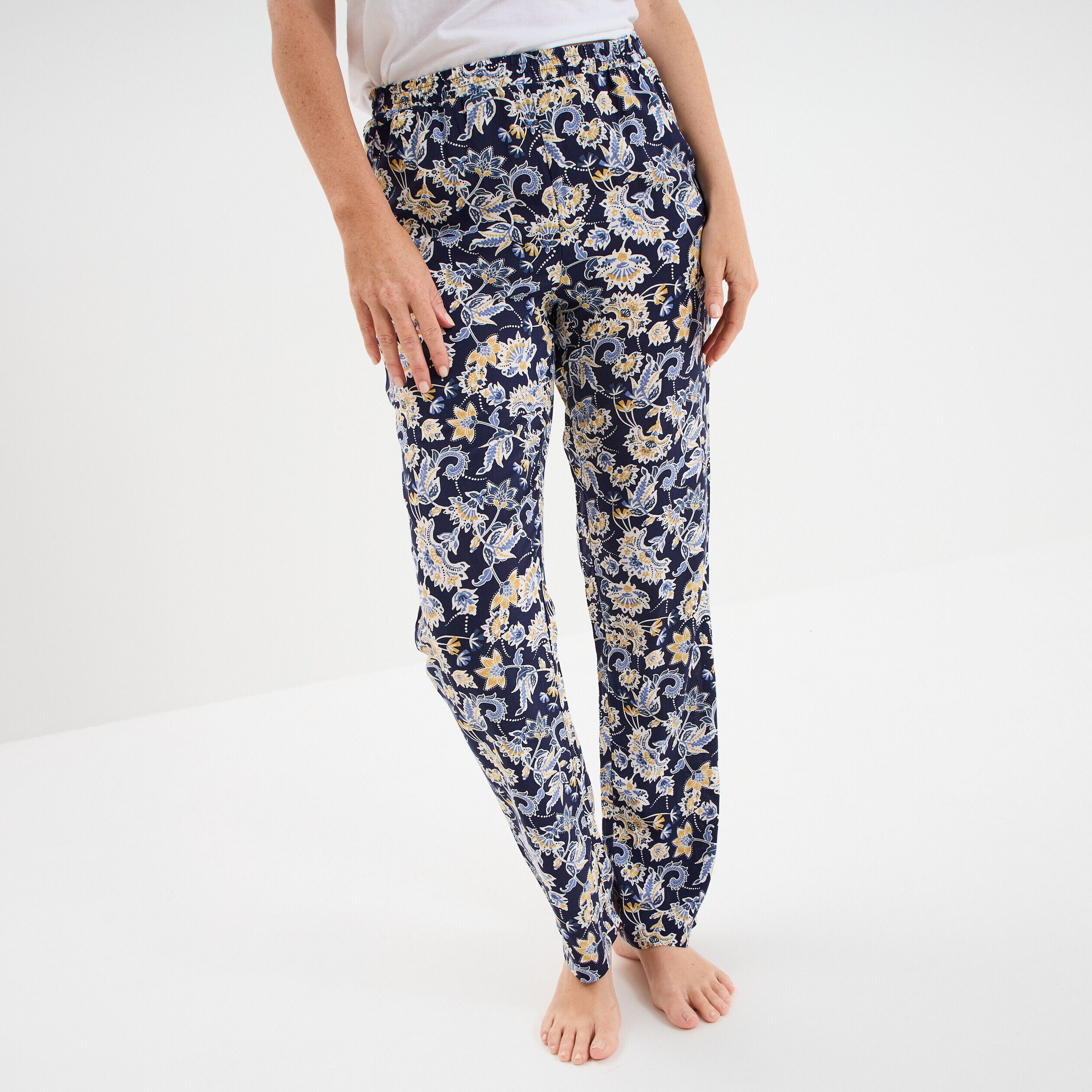 Pantalon de pyjama fluide taille haute bleu marine femme LH