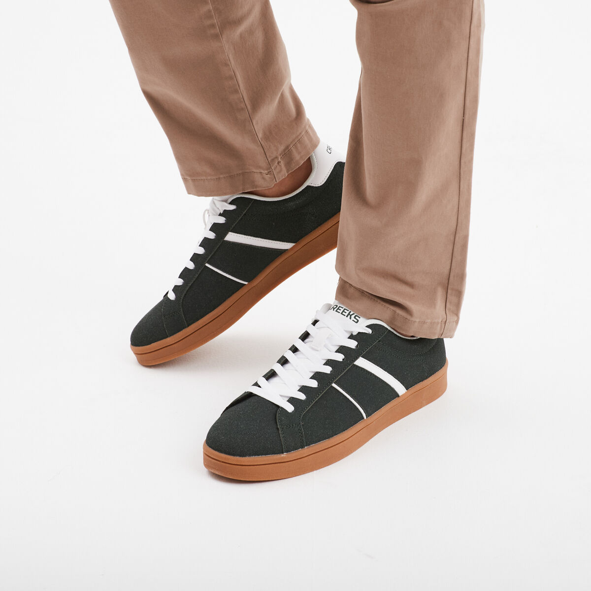 Tennis basses à lacets effet daim vert foncé homme