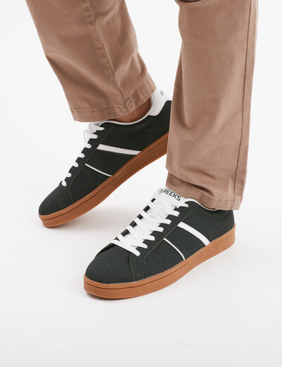 Tennis basses à lacets effet daim vert foncé homme