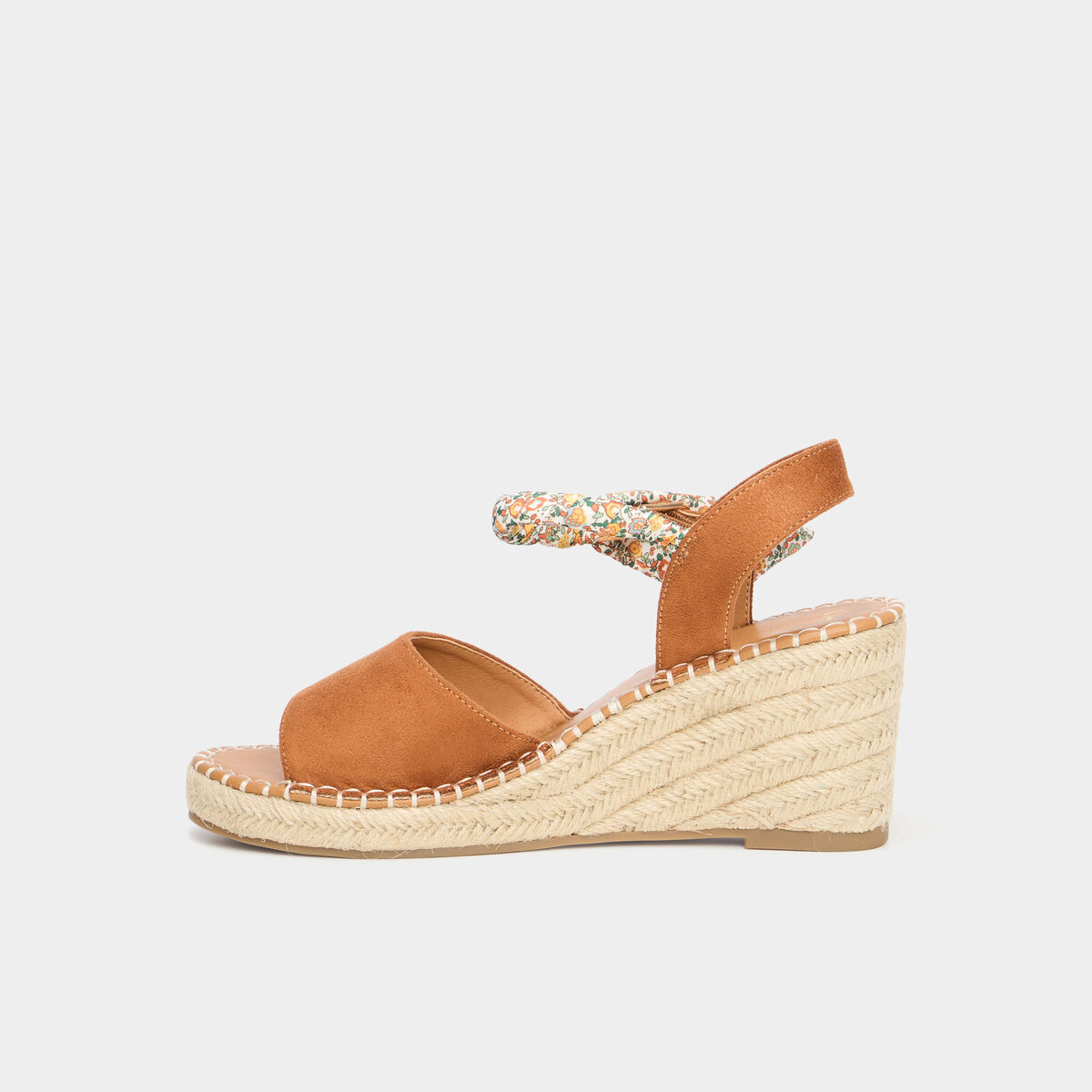 Sandales espadrille compens&eacute;es su&eacute;dine marron femme