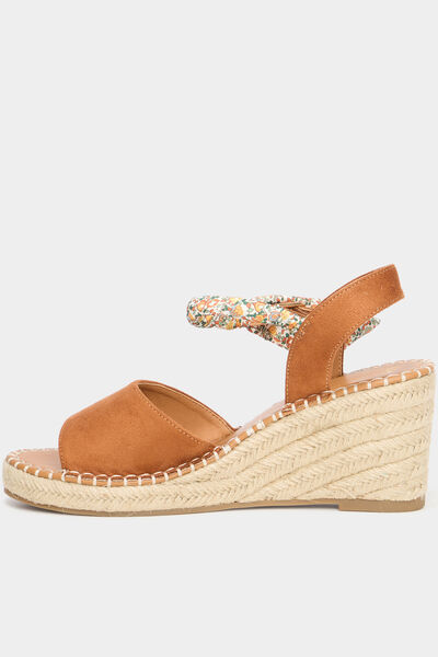 Sandales espadrille compens&eacute;es su&eacute;dine marron femme