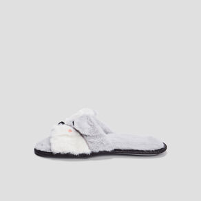 Chaussons mules fausse fourrure gris femme