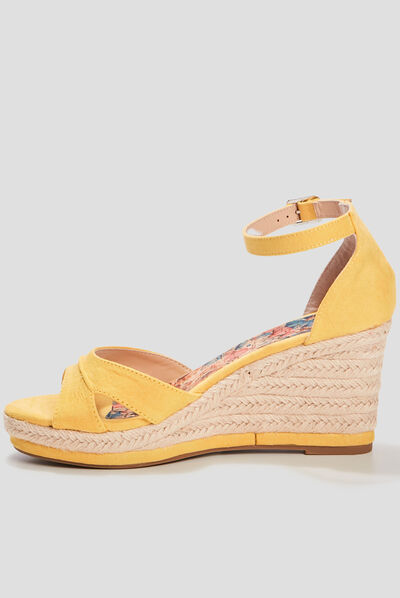 Sandales compensées jaune femme