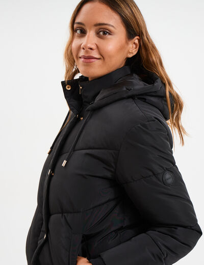 Doudoune doubl&eacute;e capuche fausse fourrure noir femme