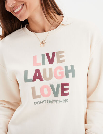 Sweat col rond manches longues creme femme
