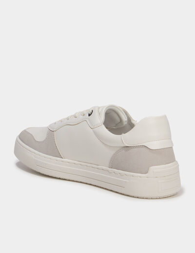 Baskets &agrave; lacets bi-mati&egrave;res blanc homme