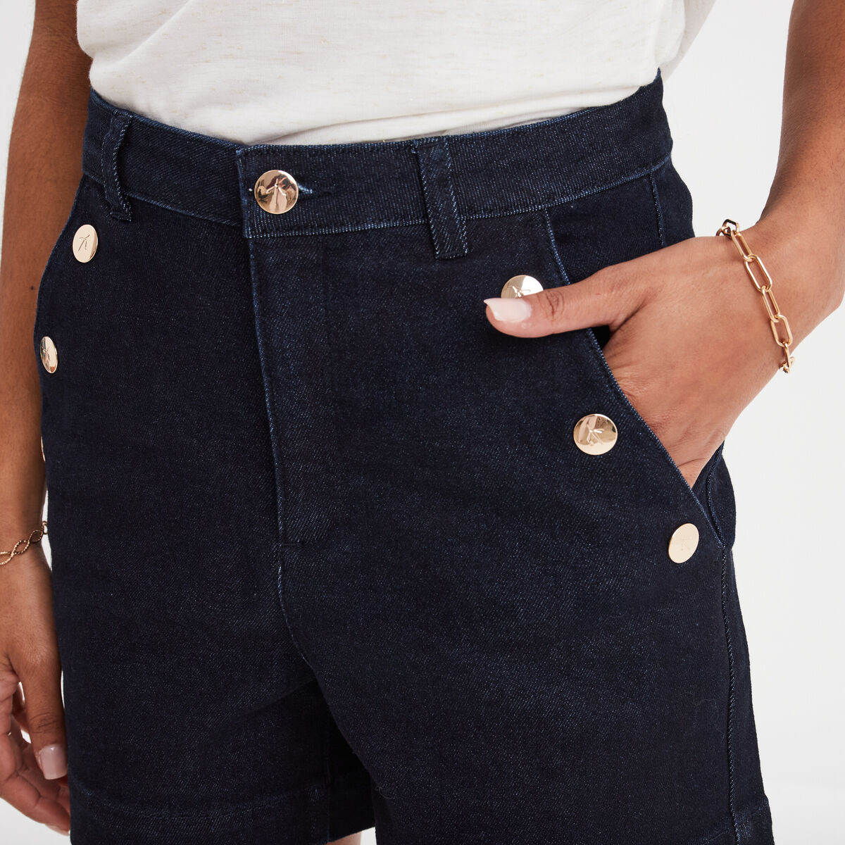 Short en jean poches à pont denim brut femme