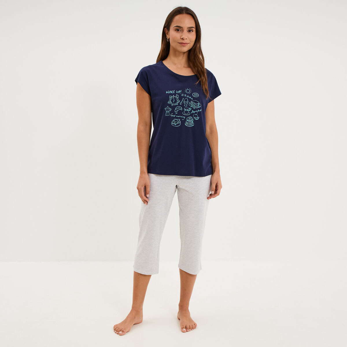 Ensemble pyjama corsaire et t-shirt bleu marine femme
