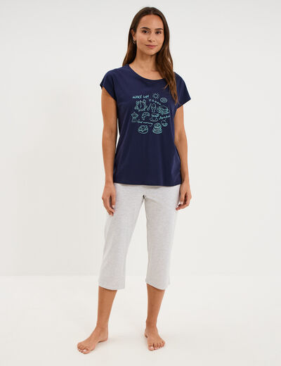 Ensemble pyjama corsaire et t-shirt bleu marine femme