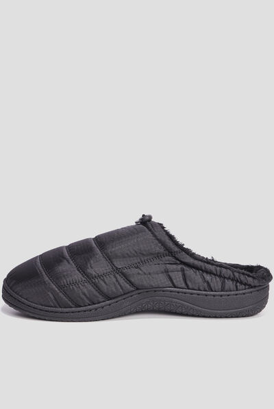 Chaussons mules matelassés et fourrés noir homme