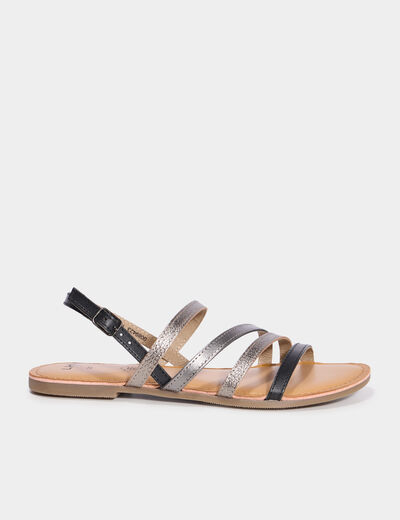 Sandales plates cuir noir femme