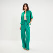 Chemise manches courtes lin m&eacute;lang&eacute; vert canard femme