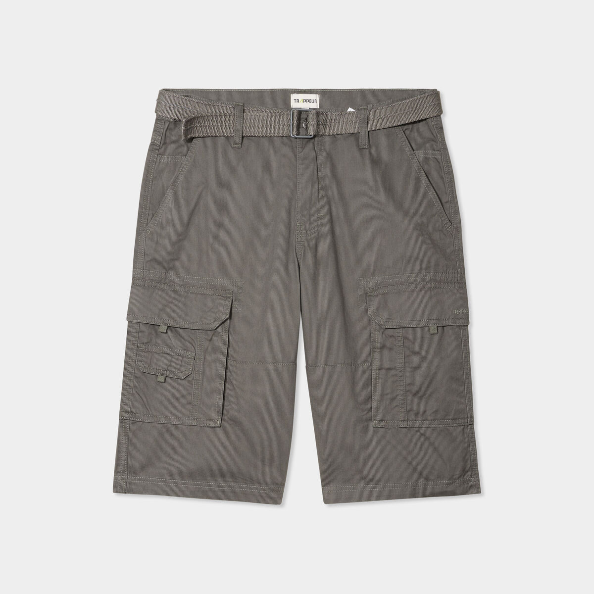 Bermuda cargo c&ocirc;tel&eacute; coton ceintur&eacute; gris homme