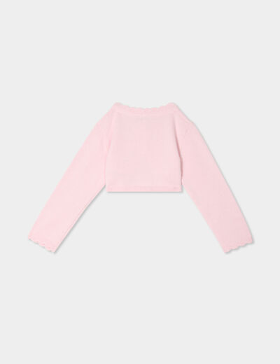 Gilet boléro manches longues coton rose clair bébé fille