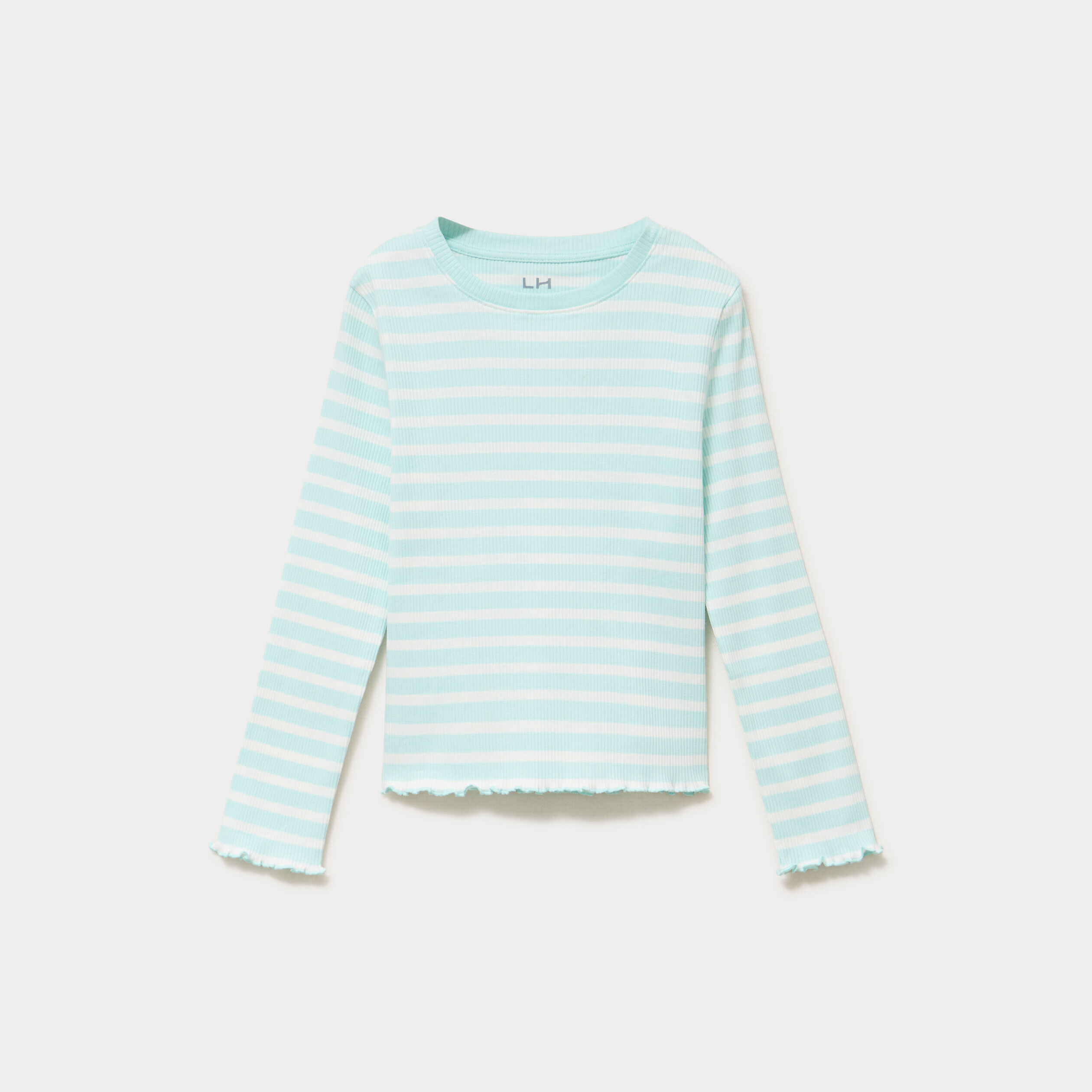 T-shirt côtelé ajusté manches longues vert pastel fille LH