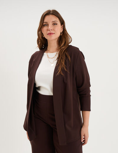 Veste courte col ch&acirc;le oversize marron fonc&eacute; femme grande taille